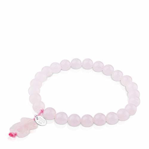 Product TOUS Pulsera ajustable de mujer de cuarzo rosa y placa de plata