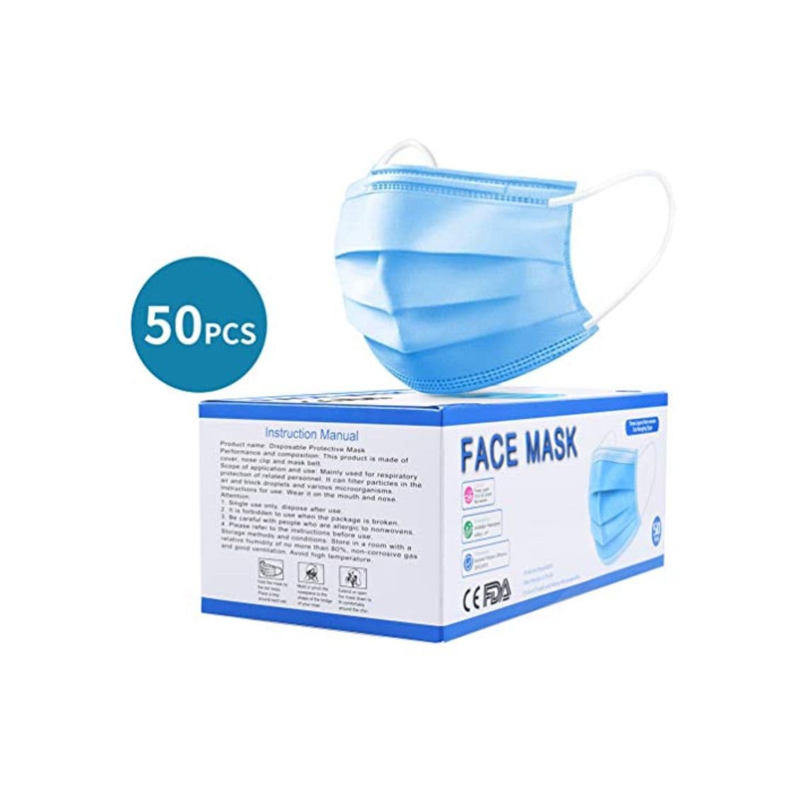 Product 50Pcs Tamaño de Cara Libre desechable Azul 3-PLY