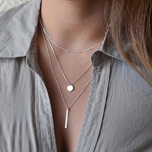 Producto 8m Simple chapado en oro Multilayers Tassel Coin Bar Collar Clavícula Cadena