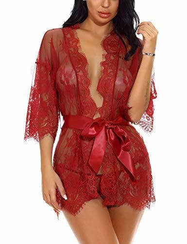 Product Sykooria Conjunto de Lencería Sexy Bata de Encaje Babydoll Kimono Ropa de