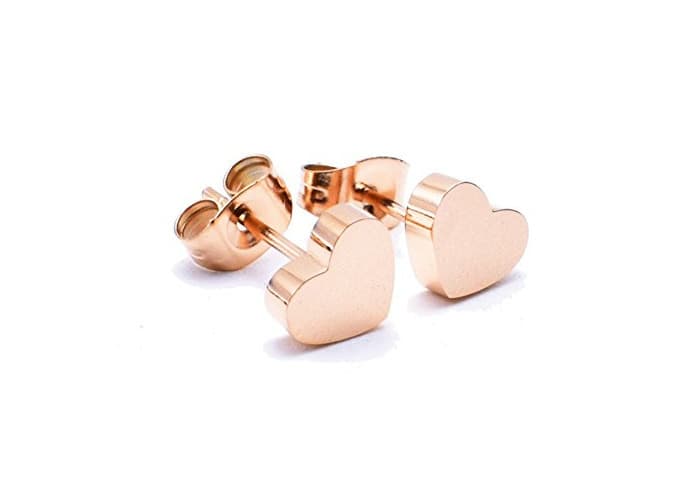 Producto findout 14K chapado en oro rosa de acero de titanio corazones pendientes,