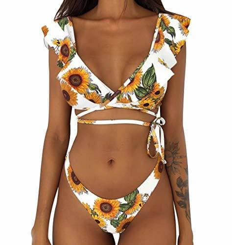 Producto Bikini de Volantes Triangulo Push Up Mujer Trajes de Baño Flores de