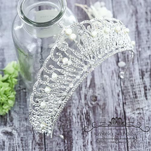 Producto Jovono Coronas de boda y Tiaras para adultos novia perla corona Tiara