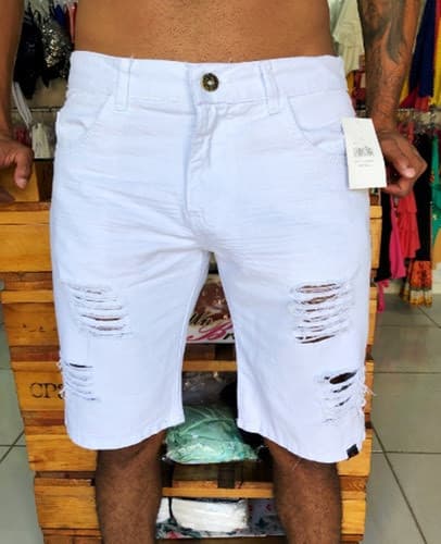 Moda Bermuda Jeans Destroyed Rasgada Masculina 