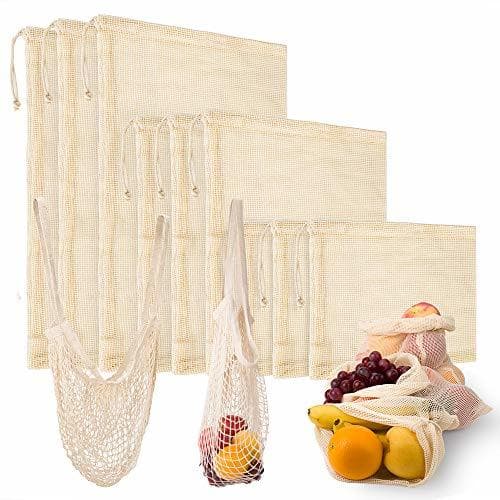 Product 10 Piezas Bolsa Reutilizable Algodon，9 Bolsas de Comida para Fruta Reutilizables para