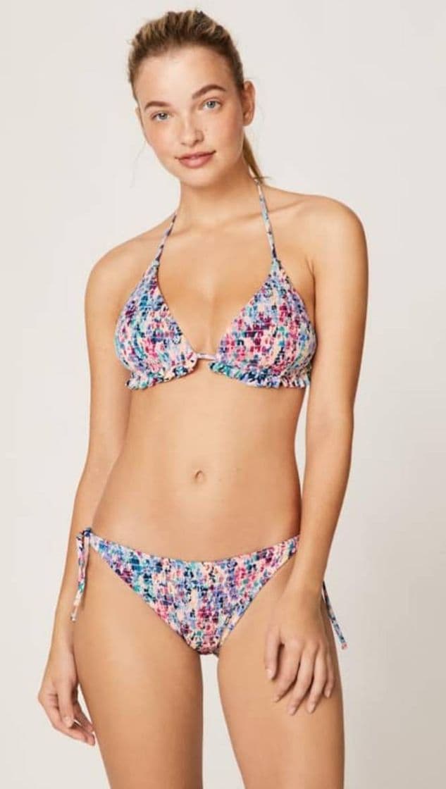 Product Bikini triangular tecido franzido com estampado  