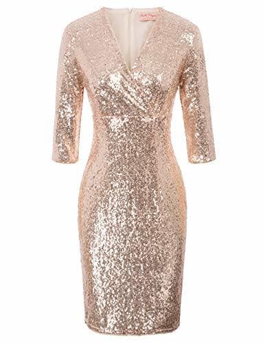 Lugar Belle Poque Vestid Casual Fiesta Brillantes Cuello V Bodycon para Chicas Rosa