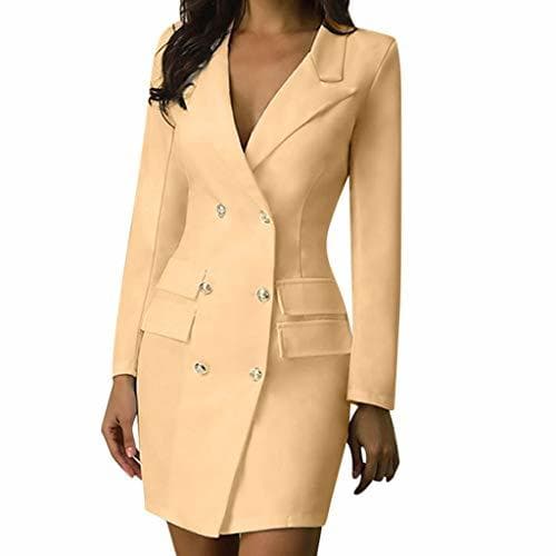 Product LUNULE Vestido Largo para Mujer Estilo Militar Double-Breasted Button Vestido Mujer Blazer