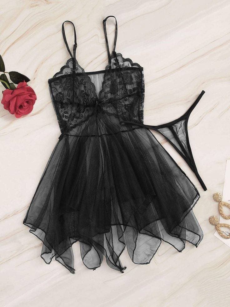 Fashion Baby doll transparente preto 