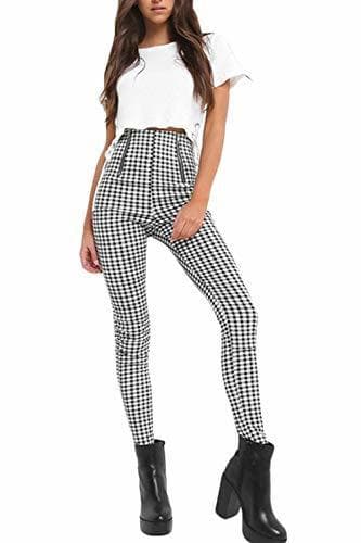 Moda Nimpansa Mujer Pantalones Pitillo De Cintura Alta Pantalones De Cuadros del Casual