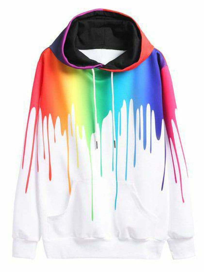 Fashion Multicolor Paint Drip Drawstring Hooded  Sweatshirt 