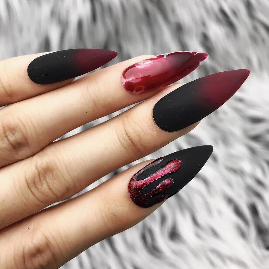 Product Splash-ink Dark Red/Black Sharp False Fingernails Artificial False Nails Consejos