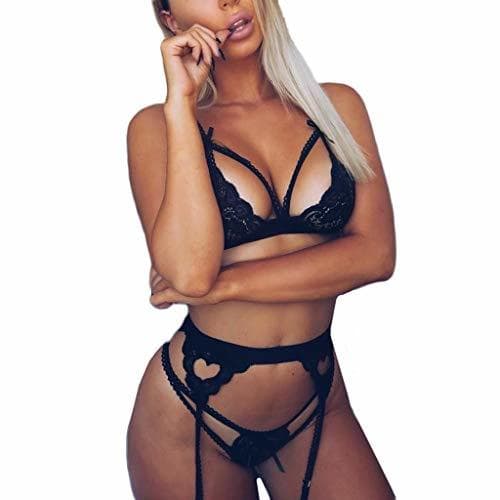 Product Sykooria Conjunto de Lencería Sexy Hueca Tirantes de Encaje Transparente Sujetadores Push