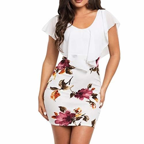 Fashion Vestidos Verano Mujer LANSKIRT Mini Vestido de Curto Floral sin Mangas Estampados