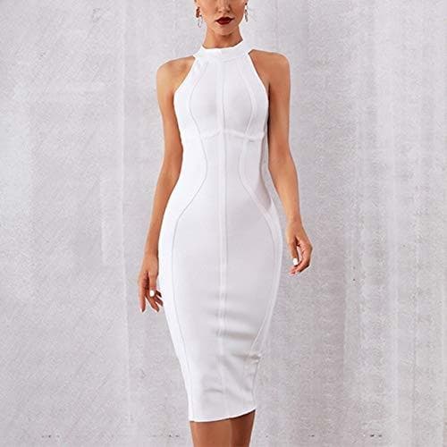 Product JJHR Vestido Mulheres Branco Vestido Vendaje Listrado Midi Bodycon Vestidos Sem Mangas Clubwear