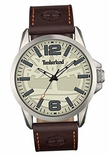 Product Timberland Mens Casual Watch Dark Brown Leather Strap Cream Dial Lightweight Aluminium