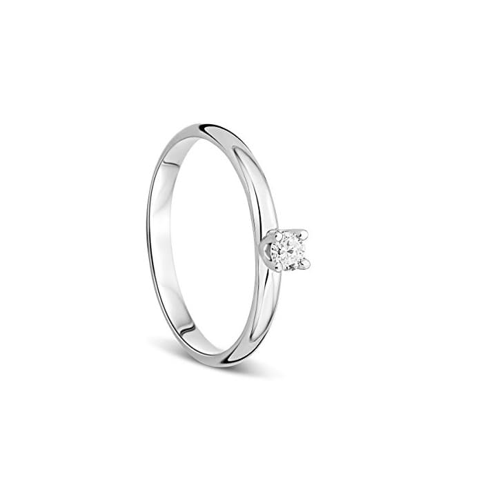 Moda Orovi Anillo Señora Solitario en Oro Blanco con Diamante Talla Brillante 0.10