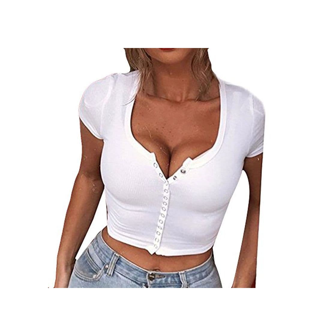 Producto Ropa Camisetas Mujer, Camisas Mujer Verano Elegantes Sexy Escote en V Casual