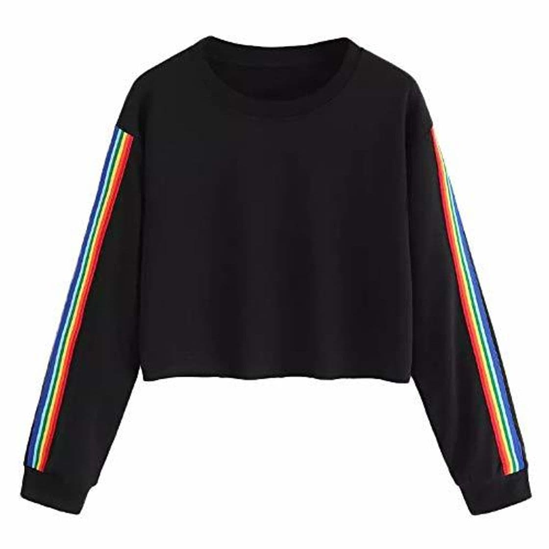 Moda Mujer Casual Sudaderas Rayas Arcoiris Cortas Adolescentes Chicas Manga Larga Tumblr Patchwork