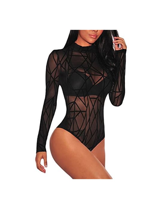 Fashion Aranmei Body Elástico para Mujer Body De Manga Larga para Mujer Mono