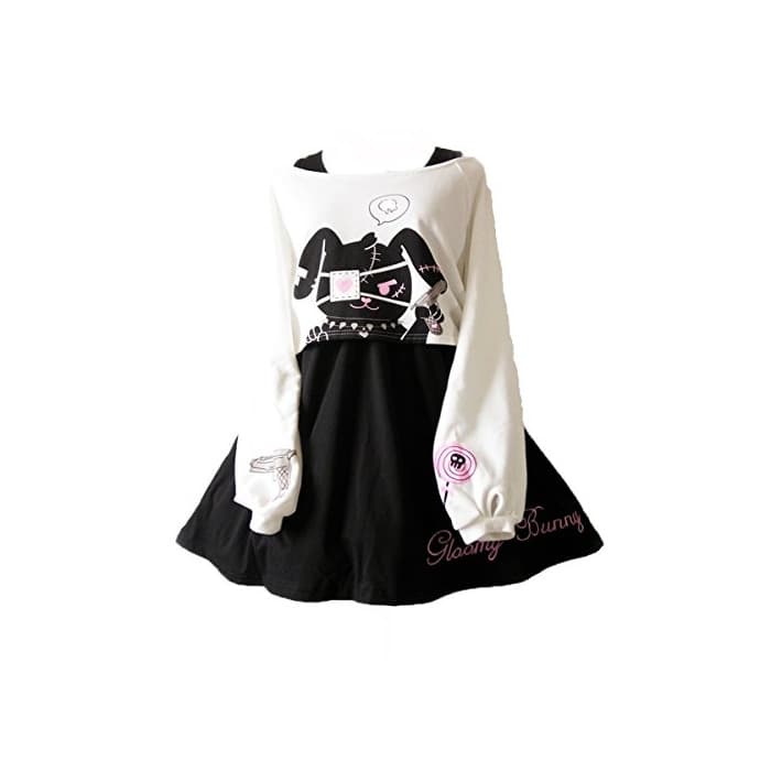 Fashion Kawaii Conejo Vestido Estampado 2 Piezas para niñas 2018 nuevos Vestidos