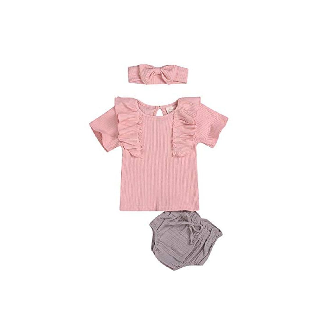 Product Infant Baby Girls Striped Ruffled Tops PP Shorts Banda de Pelo 3 UNIDS Outfit Summer Baby Girl Ropa Baby Girl Romper Roupa De Bebe