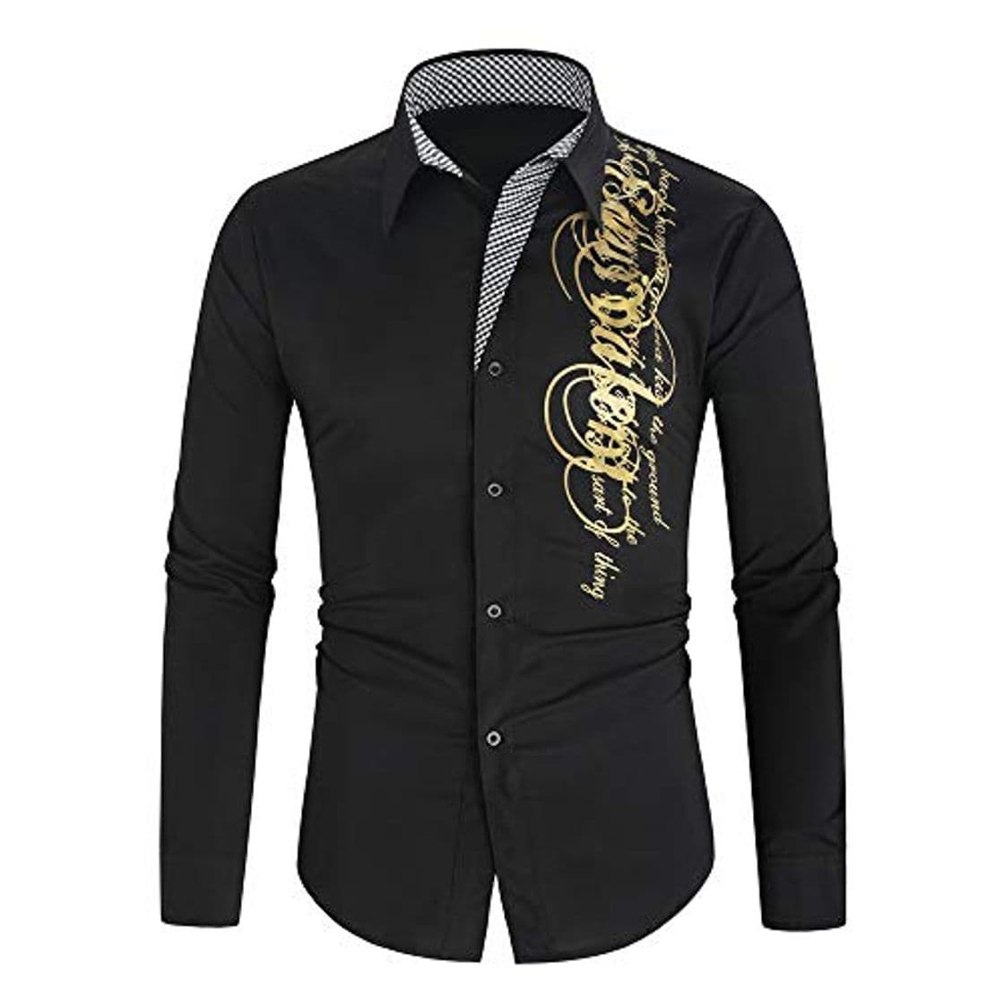 Producto Jinyaun Camisas Hombre Camisa Negra Dorada Camisa Masculina De Manga Larga Slim