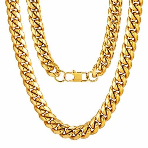 Product Cadena Collarín Acero Inoxidable Curb Cuban Chain Cadena Europa Dorado 14mm Anchura