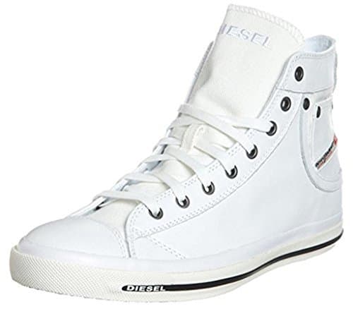 Product Diesel Exposure IV White Black New Womens Leather Hi Top Trainers Shoes