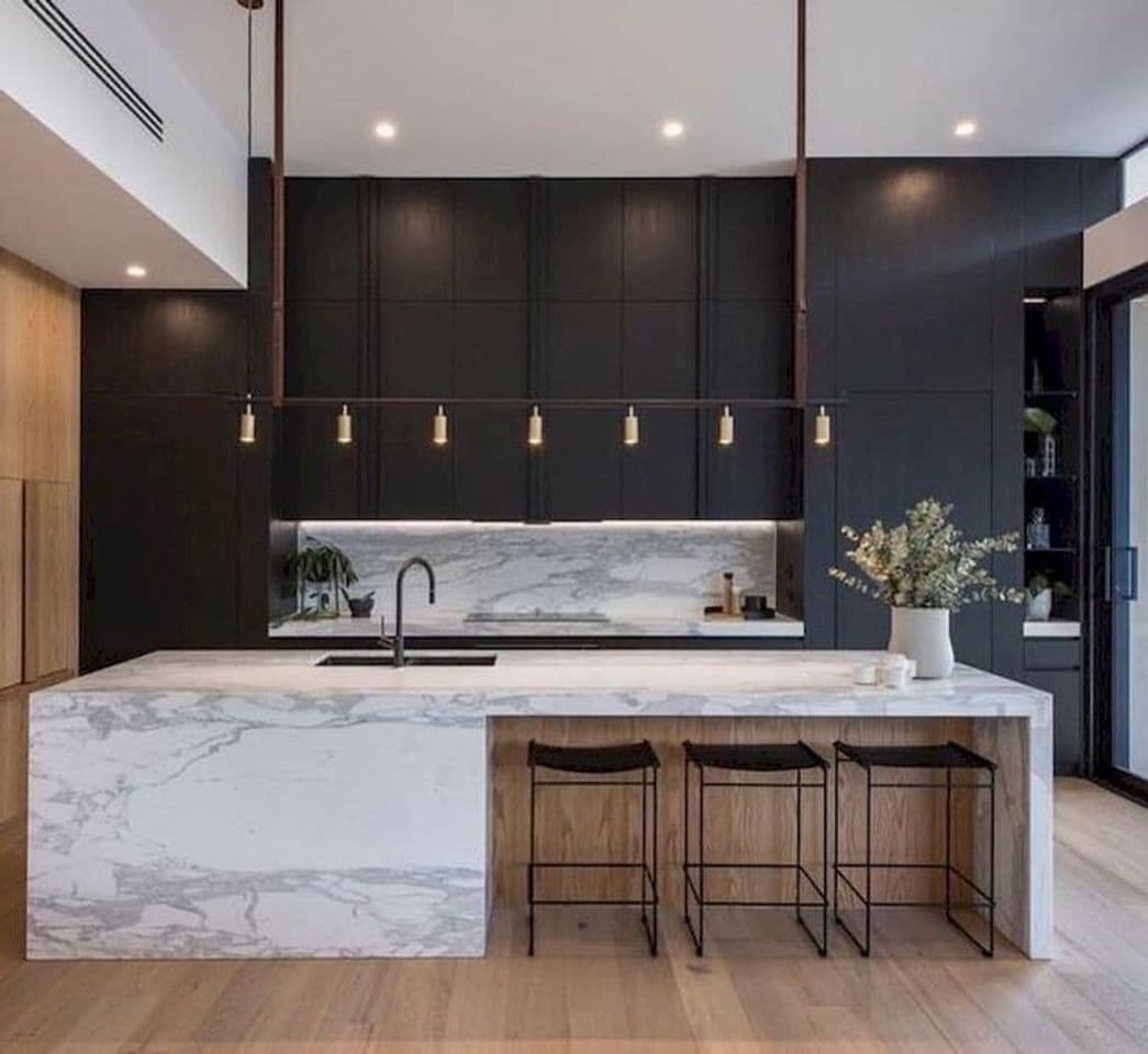 Fashion White marbel & black kitchen 