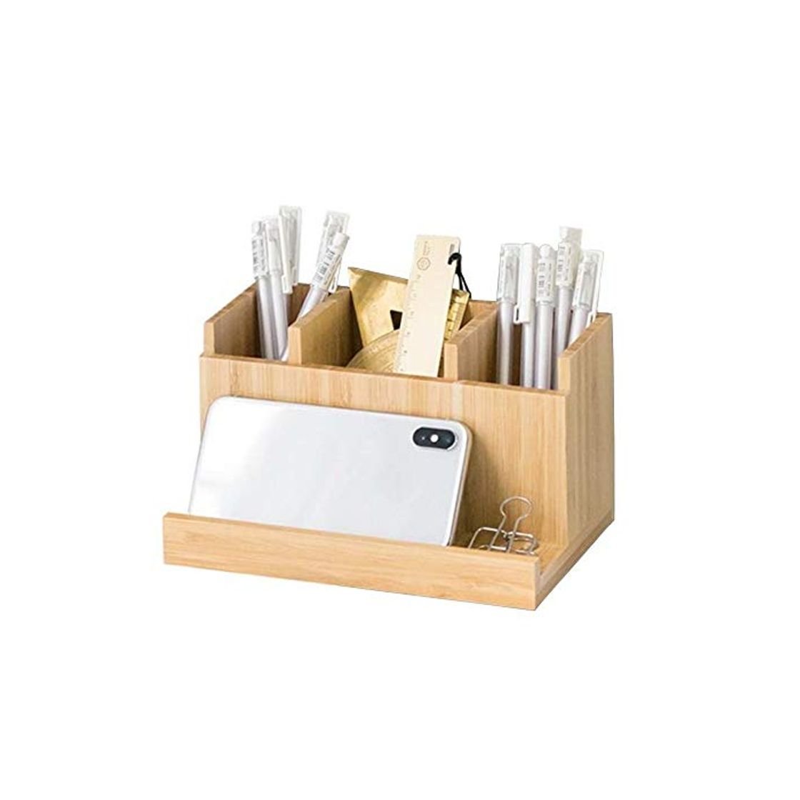 Producto LIULIFE Bamboo Desk Supplies Organizadores Lápiz Lápiz Control Remoto Contenedor Estuche Papelería para Cosas De La Escuela Artículos De Vida Suministros De Oficina