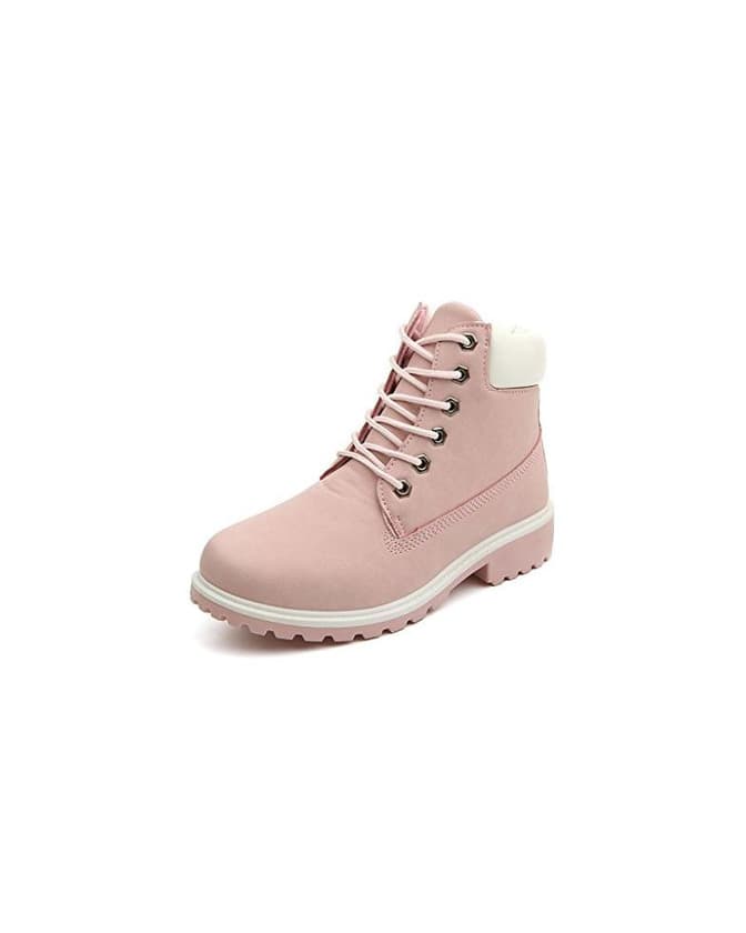 Fashion Minetom Mujer Retro Otoño Invierno Botines Calentar Botas De Nieve Anti-deslizante Lazada Zapatos Botas de Trabajo Pink EU 39