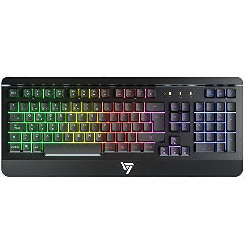 Electronic VicTsing Teclado Gaming Español USB, LED Multicolores Rainbow Retroiluminación y Panel Completamente