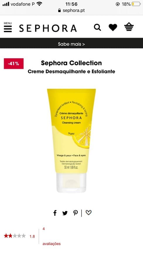 Product Creme desmaquilhante e esfoliante da Sephora 