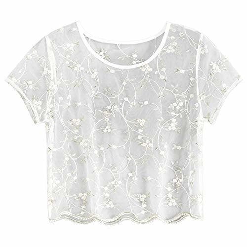 Product ZAFUL Top Bordado Floral Transparente Top Corto Fino para Mujer