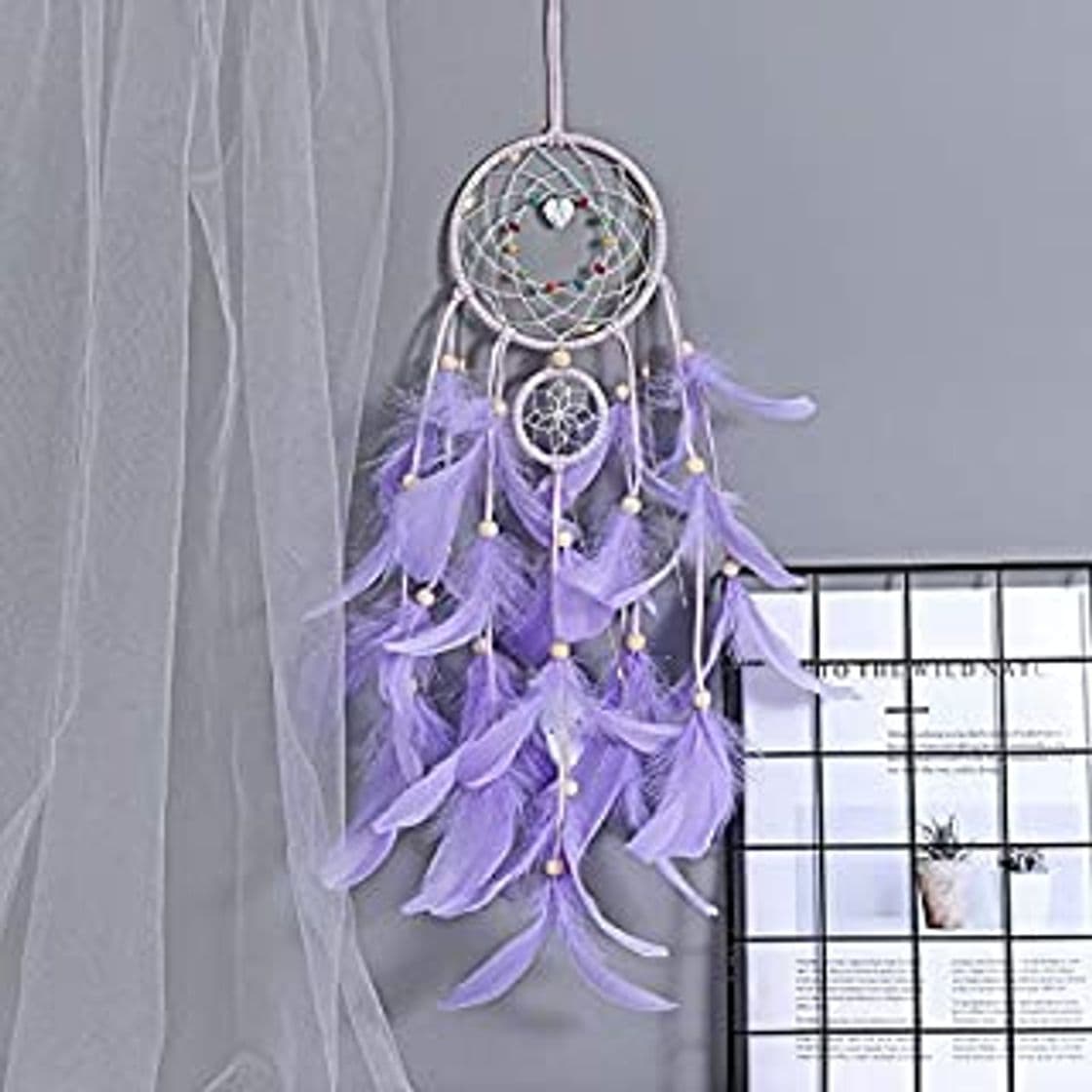 Producto BDWS Atrapasueños Luz led Artesanal apanhador de sonhos com penas pendurado decoração artesanato Presente Branco Sala decoração para Dreamcatcher  White