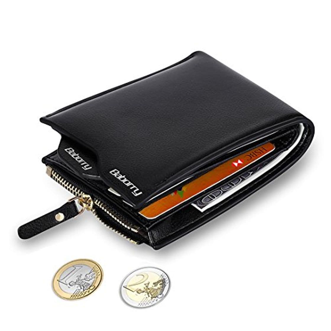 Electrónica MPTECK @ Negro Cartera Bloqueo RFID para hombre Estilo plegable Monedero Billetera