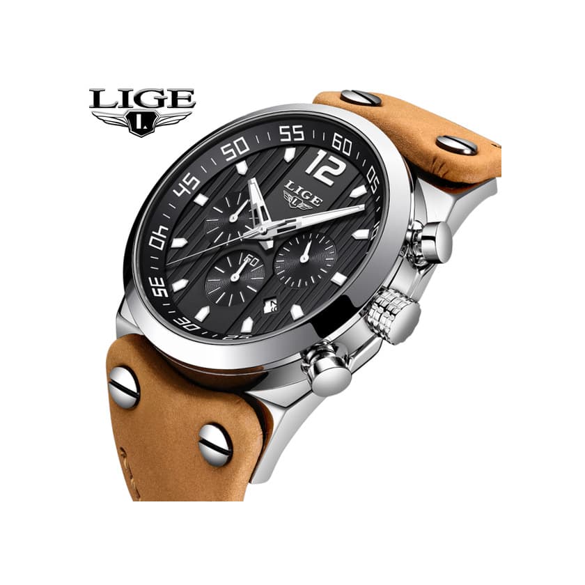 Fashion LIGE Relojes para Hombre Negro Acero Inoxidable Moda Reloj Deportes Impermeable Gran