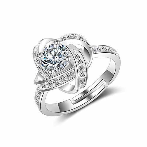 Producto 24 JOYAS Anillo Ajustable de Flor de Plata con circonitas cúbicas 5A