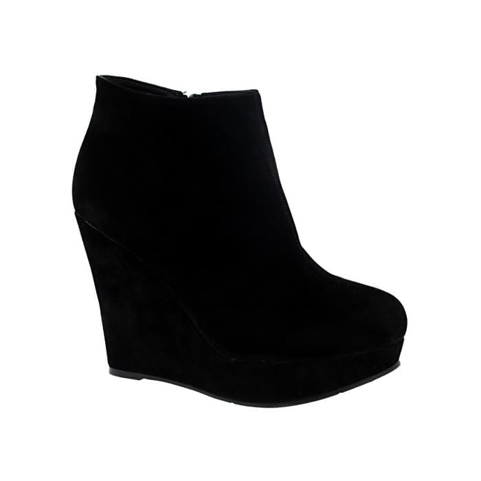 Product Mujer Alto Tacón De Cuña Tobillo Plataforma Negro Partido Zapatos Botas