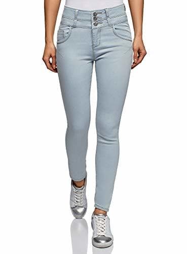 Moda oodji Ultra Mujer Vaqueros Skinny de Cintura Alta, Azul, 29W / 32L