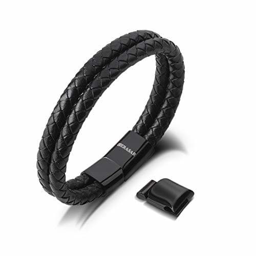 Product SERASAR 20cm Negro Pulsera de Cuero Hombre Chico Pulseras Hombres Brazalete Brazaletes