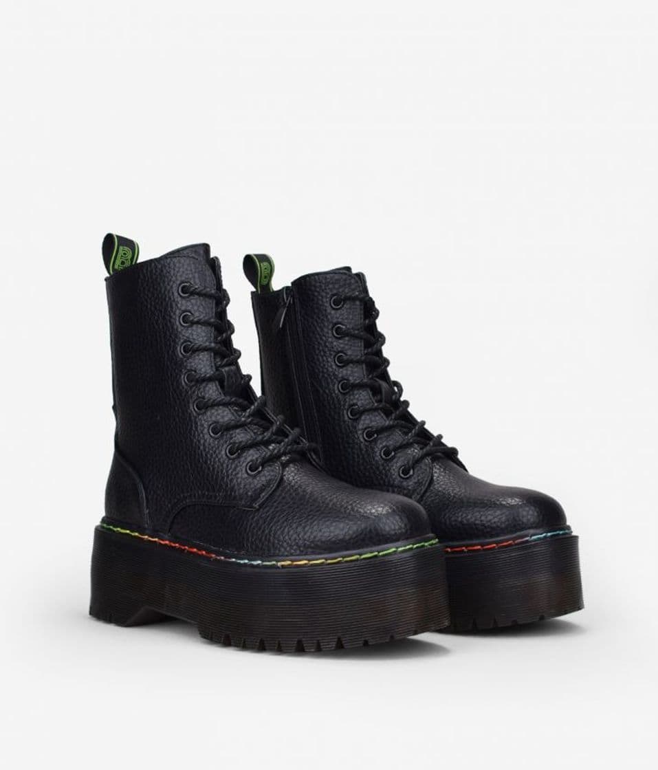 Fashion Bota militar con plataforma y cosido multicolor ... - BOSANOVA