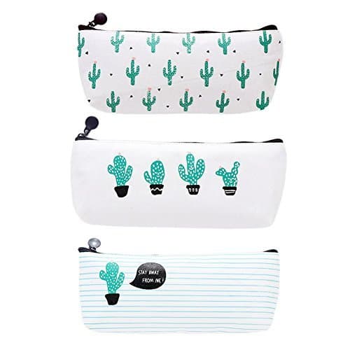 Product Cosanter 3pcs Cremallera Lienzo Bolsa De Lápiz Patrón De Cactus Bolsa De