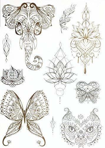 Place Metallic Tattoo Oro Plata Elefante mariposa flores de loto VT460