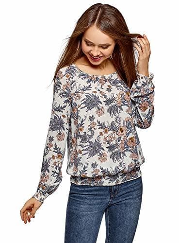 Producto oodji Collection Mujer Blusa de Tejido Fluido con Cuello Redondo, Blanco, ES