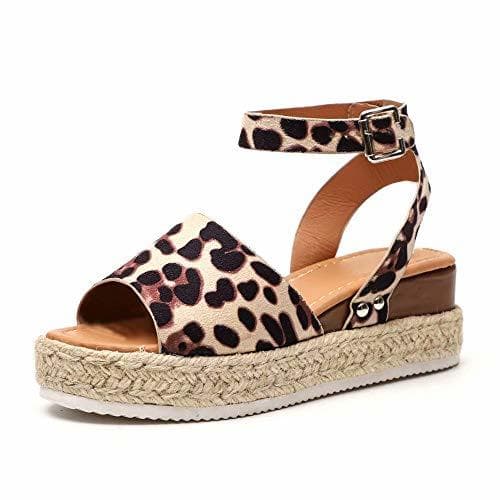 Producto Sandalias Mujer Plataformas Verano Cuña Piel 5 CM Tacon Punta Abierta Plana