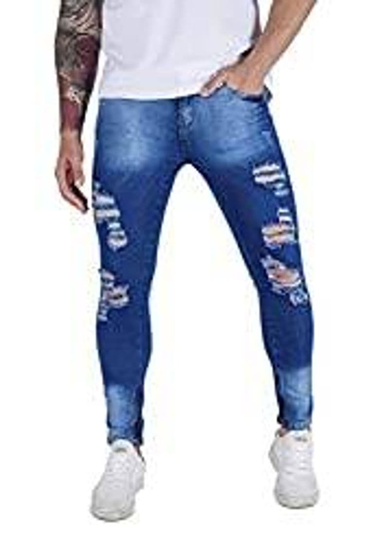 Moda Calça Masculina Ballad Skinny Com Lycra Azul Aço Zíper (42)