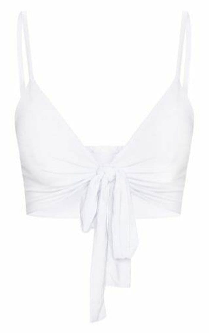 Moda White Slinky Tie Front Bralet | Tops | PrettyLittleThing