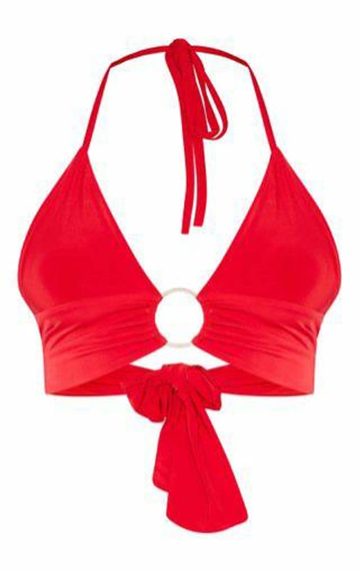 Moda Red Plunge Ring Detail Bralet | Tops | PrettyLittleThing